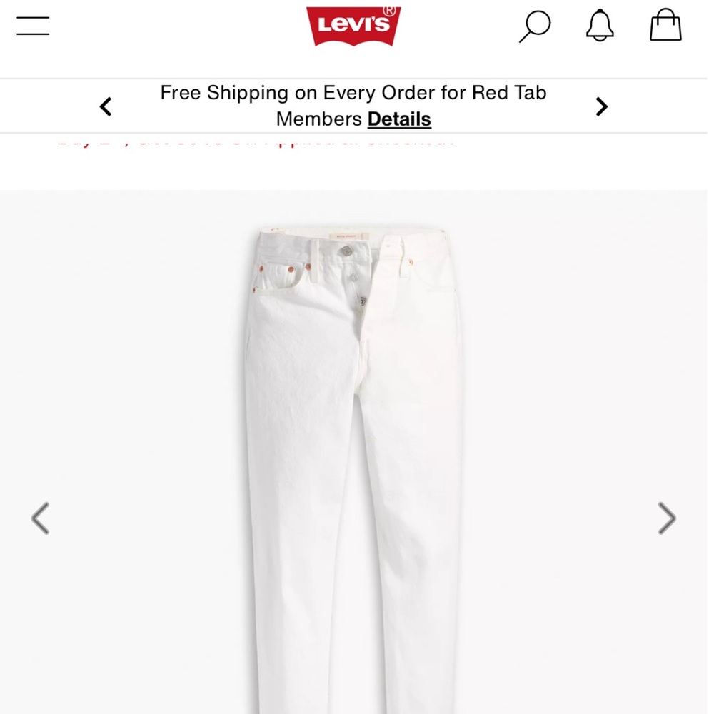 Levi Wedgie Straight Leg Pants, Size 26, White